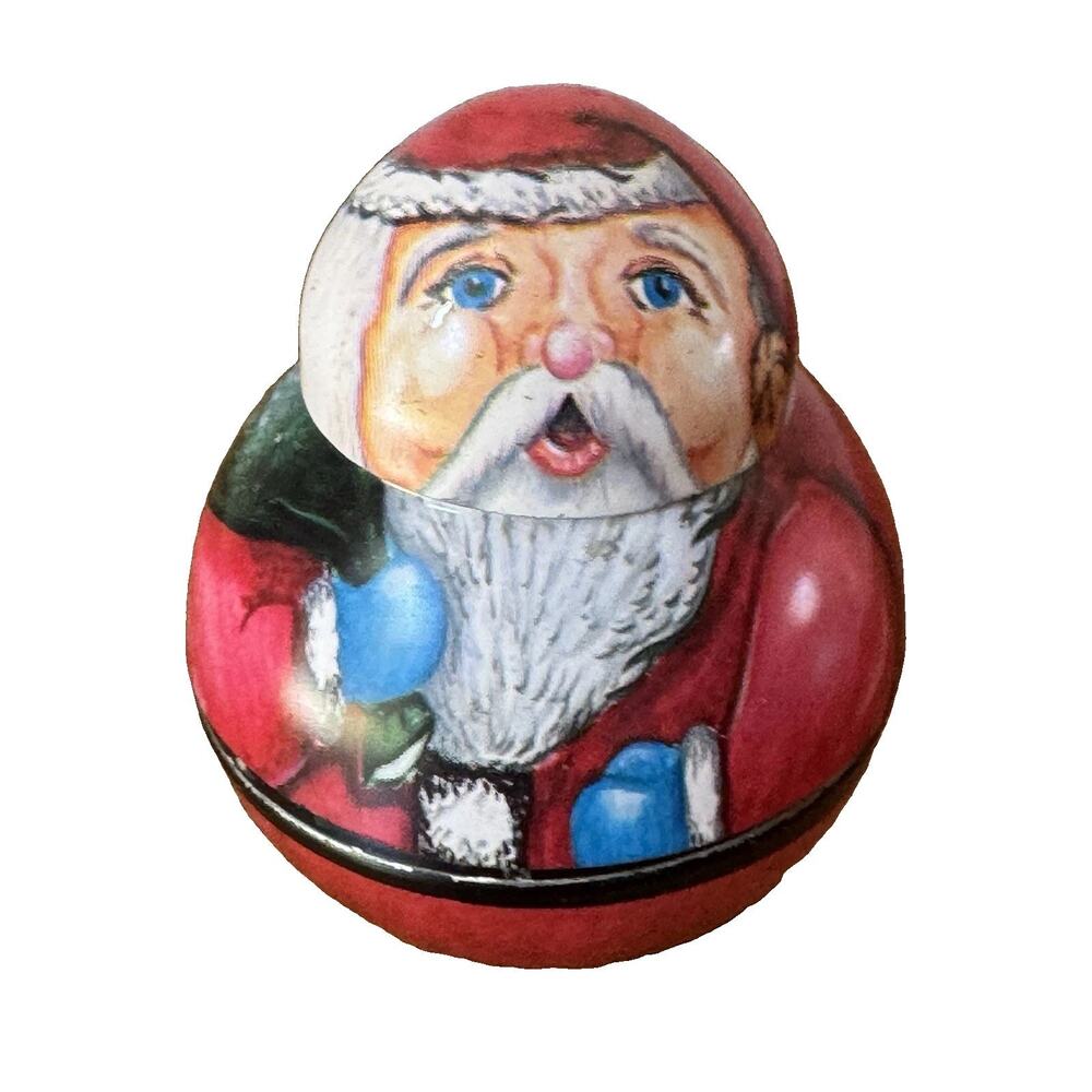 Santa Claus Tin Ornament Roly Poly Jolly St Nick Christmas Decor Shelf Sitter